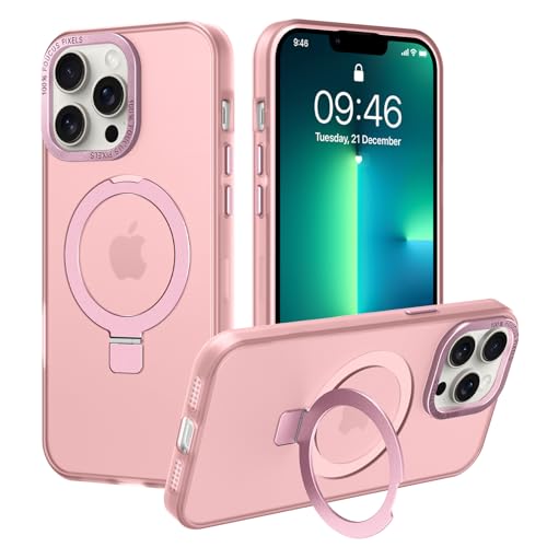 ZIYE Magnetische Schutzhülle für iPhone 13 Pro mit Ständer [kompatibel mit MagSafe], stoßfest, magnetischer Ständer, schlanke, durchscheinende Schutzhülle für iPhone 13 Pro, mit Ringständer, Rosa von ZIYE