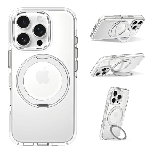 ZIYE Magnetische Schutzhülle für iPhone 16 Pro Max 6,9 Zoll [Kompatibel mit MagSafe] Hartes PC und weiches TPU, klare Hülle mit Ständer, kratzfest, stoßfest, Schutzhülle für Damen und Herren, Weiß von ZIYE