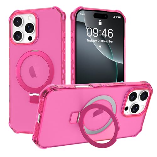 ZIYE Magnetische Schutzhülle für iPhone 16 Pro [kompatibel mit MagSafe] [durchscheinende matte Handyhülle], schlanke, stoßfeste Schutzhülle mit Ständer für iPhone 16Pro mit Ringständer, Hot Pink von ZIYE