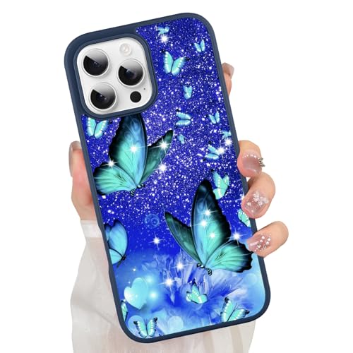 ZIYE Schmetterlings-Schutzhülle für iPhone 16 Pro, süßes blaues Schmetterlingsmuster-Design für Mädchen und Frauen, Fallschutz, kratzfest, stoßfest, schützende schlanke Handyhülle für iPhone 16 Pro von ZIYE