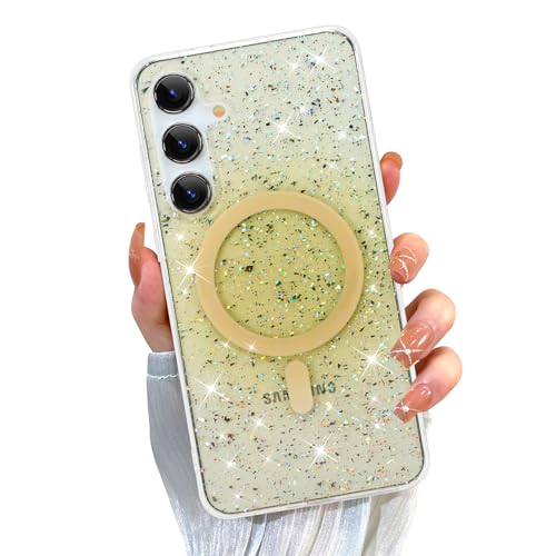 ZIYE Schutzhülle für Galaxy S25 Plus, magnetisch, glitzernd, transparent, TPU-Stoßdämpfer, harter PC, stoßfest, für Mädchen, kompatibel mit MagSafe-Hülle, entworfen für Samsung Galaxy S25 Plus, Gold von ZIYE