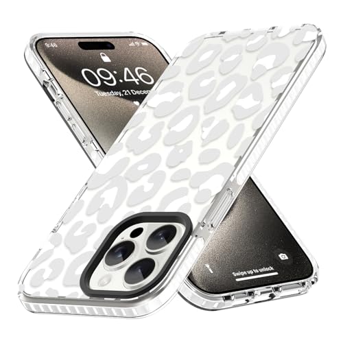 ZIYE Transparente Schutzhülle für iPhone 15 Pro, Leoparden-Design, stoßfest, weiches TPU, für Damen und Mädchen, niedlich, Weiß von ZIYE