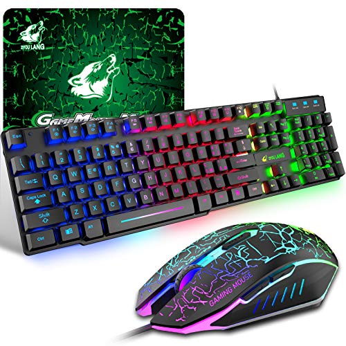 Gaming Tastatur Und Maus Set, Italienisches Layout Regenbogen LED Hintergrundbeleuchtung Ergonomische Keyboard 6 Tasten 2400 DPI Maus und Mauspad, USB Verkabelt, Kompatibel mit PS4 Xbox, Schwarz von ZIYOU LANG