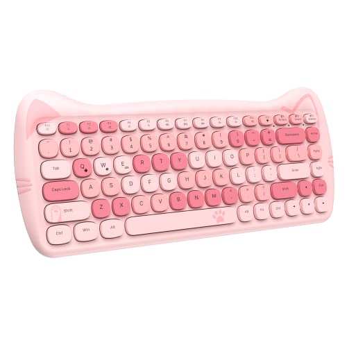 ZIYOU LANG 3060i Wireless Cute Computer Tastatur, Lovely Cat Retro Silent Slim Bluetooth Tastatur, Retro Schreibmaschine Runde Matte Textur Keycap, Kompakte 84-Tasten, QWERTY für PC Mac-Buntes Rosa von ZIYOU LANG