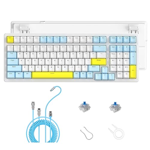 ZIYOU LANG K3MAX Kabelgebundene Hot-Swap-fähige Mechanische Gaming-Tastatur mit Spiral-USB-C-Kabel, 100 Tasten, Kompaktes Layout, 19 RGB-Tastatur mit Backlit, Blauer Schalter für Win/Mac-Zitronen von ZIYOU LANG