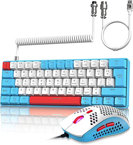 ZIYOU LANG Wired Gaming-Tastatur und Maus Combo mit Spiral USB-C Kabel T60 Pro - Kompakt 60% UK Layout(QWERTY) Mechanische Tastatur Linear Red Switch, 6400DPI Ultra-light RGB Mäuse für PC/Mac - Blau von ZIYOU LANG