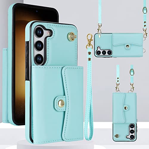 ZJJ Schutzhülle für Samsung Galaxy S24, 15,7 cm (6,2 Zoll), Crossbody-Geldbörse, Schulterriemen, trendige Schutzhülle für Galaxy S24, Blau von ZJJ