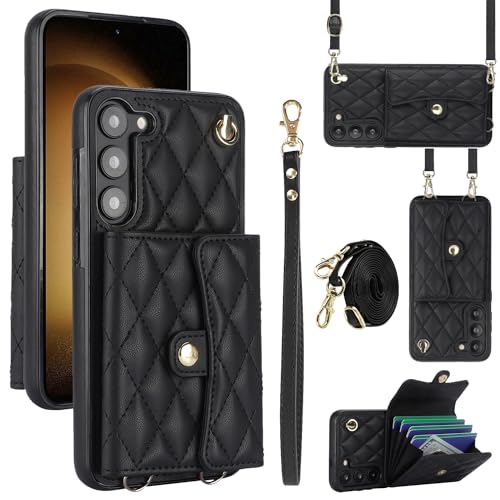 ZJJ Schutzhülle für Samsung Galaxy S24, 15,7 cm (6,2 Zoll), Crossbody-Geldbörse, Schulterriemen, trendige Schutzhülle für Galaxy S24, Schwarz von ZJJ