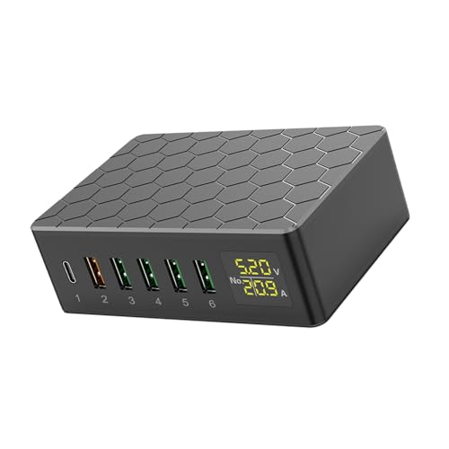 USB-Ladegerät, Schnellladegerät 6 USB-Anschlüsse Ladegeräte Für Mehrere Geräte mit LED-Anzeige Für Smartphones, Tablets, Powerbank, Ohrhörer und Mehrere Geräte (EU-Stecker) von ZJchao