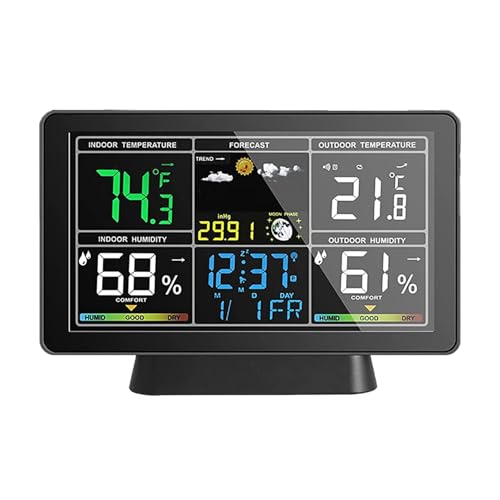 Wetterstation, Innen-Außenthermometer mit Barometer und Wettervorhersage mit Einstellbarer Hintergrundbeleuchtung, Farbdisplay, Digitales Thermometer für Hausprognosestation von ZJchao