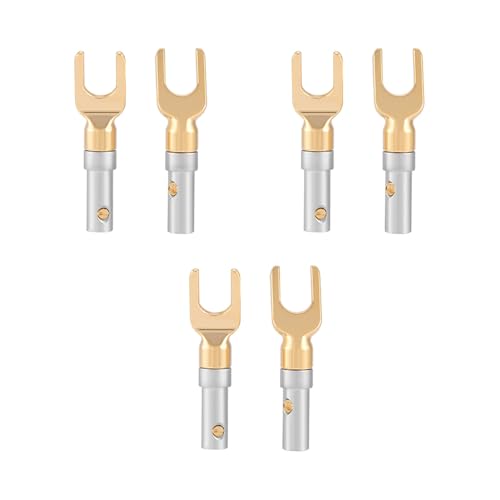 ZJchao 6 Stück Vergoldete 4-Mm-Bananen-U-Gabel-Y-Spatenstecker für Lautsprecherkabel, Schraubtyp, Lötfrei, Einfache Befestigung Am Lautsprecherkabel für Hochwertigen Signalweg mit von ZJchao