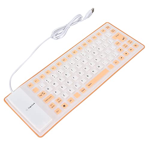 ZJchao Silikon-Tastatur Zum Aufrollen, Leise, Weich, Bequem, USB-Kabel, Vollständig Versiegeltes Design, Leichte, Tragbare Gummi-Tastatur, Silikon-Tastatur für PC (ORANGE) von ZJchao