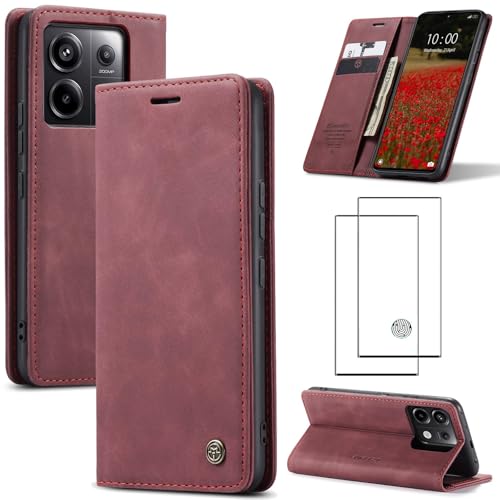 ZKGCG Kompatibel mit Xiaomi Redmi Note 13Pro+-5G Handyhülle[Rot] Leder Schutzhülle Wallet Klapphülle RFID Kartenfach Hülle Stoßfeste Bumper Ständer Phone Case Cover+3D Gehärtetes Glas-2023 von ZKGCG