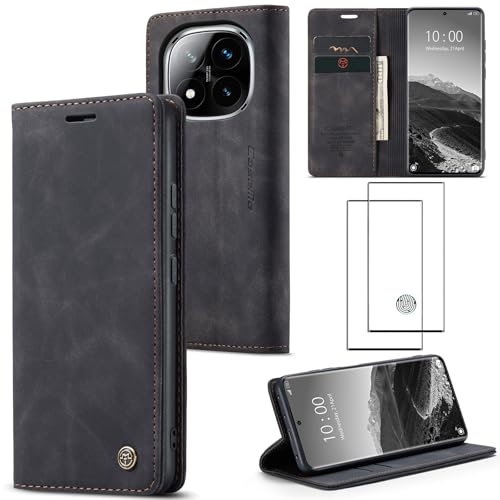 ZKGCG Kompatibel mit Xiaomi Redmi Note 14Pro-5G/Note 14Pro+ Handyhülle[Schwarz] Leder Schutzhülle Wallet Klapphülle RFID Kartenfach Hülle Bumper Ständer Phone Case Cover+3D Gehärtetes Glas-2024 von ZKGCG