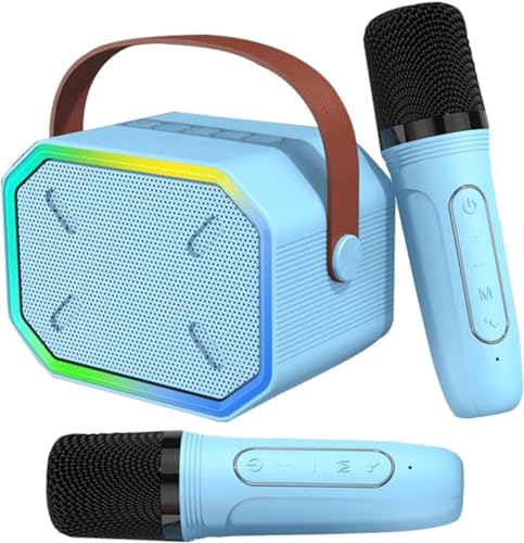 ZKSMNB Karaoke Maschine mit 2 Drahtlosen Mikrofonen, Bluetooth Karaokemaschinen für Kinder Erwachsene, Tragbarer Karaoke-Player Mikrofon zum Aufladen mit Stimme wechselnde Effekte & LED-Lichter, blau von ZKSMNB