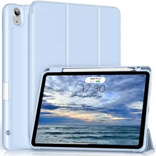 ZKTUYU Hülle für iPad Air 11 Zoll M2 2024 iPad Air 6/ iPad Air 5. Generation 2022/ iPad Air 4. Generation 2020 10.9 Zoll, Flexibler TPU -Rückdecke mit Stifthalter, Auto Schlafen/Wachen, Blau von ZKTUYU