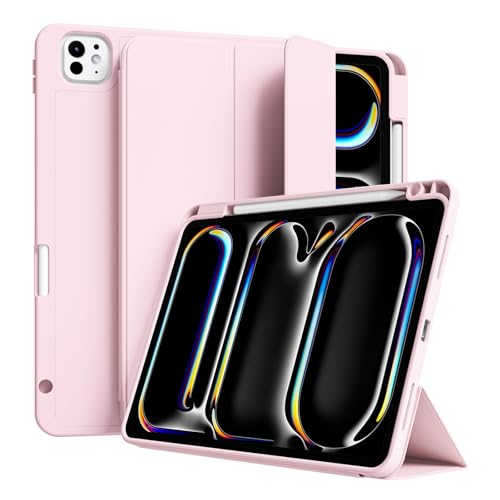 ZKTUYU Hülle für iPad Pro 11 2024 (M4 5. Generation) mit Stifthalter, Flexible TPU Rückseite Schutzhülle Case Unterstützt Apple Pencil Pro/USB-C, Auto Schlafen/Wachen, Rosa von ZKTUYU