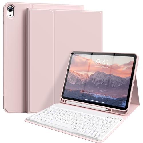 ZKTUYU Hülle mit Tastatur für iPad 10 Generation 10,9 Zoll 2022, Schutzhülle mit TPU Rückschale, Pencil Halter und magnetisch Abnehmbarer Tastatur mit QWERTZ Layout, Rosa von ZKTUYU