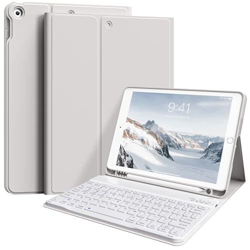 ZKTUYU Hülle mit Tastatur für iPad 9. Generation 2021/iPad 8. Generation 2020/iPad 7. Generation 2019, iPad 10,2 Zoll, Bluetooth Tastatur Folio mit Stifthalter, QWERTZ Layout, Grau von ZKTUYU