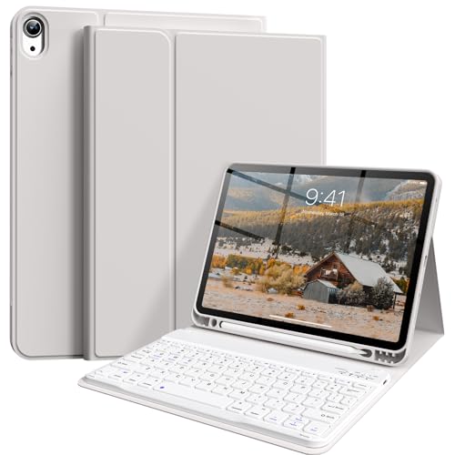 ZKTUYU Tastatur Hülle für iPad Air 11 Zoll (M2) 2024, iPad Air 5. Gen 2022/4. Gen 2020 10.9 Zoll Tastatur Hülle mit Stifthalter, Abnehmbarer Bluetooth QWERTZ Tastatur, Auto Schlafen/Wecken, Grau von ZKTUYU