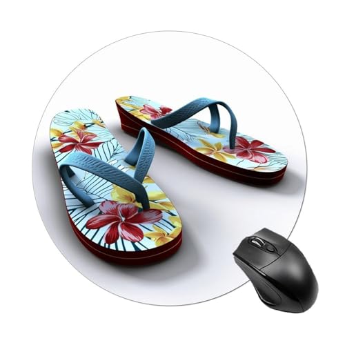 Rundes Gummi-Mauspad, Flip-Flops, bedrucktes Mauspad, wasserdicht, rutschfestes, tragbares Mauspad für Büro, Zuhause, Gaming, Laptop, Männer und Frauen von ZLFDSKGY