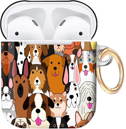 Kompatibel mit Airpod 1 und 2 Hülle, harte Schutzhülle mit Schlüsselanhänger, stilvolles Design, AirPod-Hülle, ideal für Frauen und Mädchen, kabelloses Laden unterstützt (Doodle Dog) von ZLNYYWN