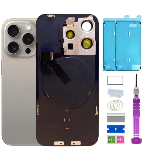 ZMVDJZ 15 Pro Max Back Glass Replacement with Plate & Flex Cable and All Parts for iPhone 15pro Max Back Cover Glass (Natural Titan, 6.7 Inch) + Waterproof Tape + Repair Tools (Natural Titan) von ZMVDJZ