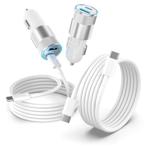 48W Zigarettenanzünder Auto Ladegerät USB C Adapter, Autoladegerät, Mini Kfz Ladegerät, Car Charger, Schnellladegerät Steckdose mit 2 Typ C Kabel für iPhone 15 Samsung Xiaomi Huawei iPad usw. von ZNBTCY