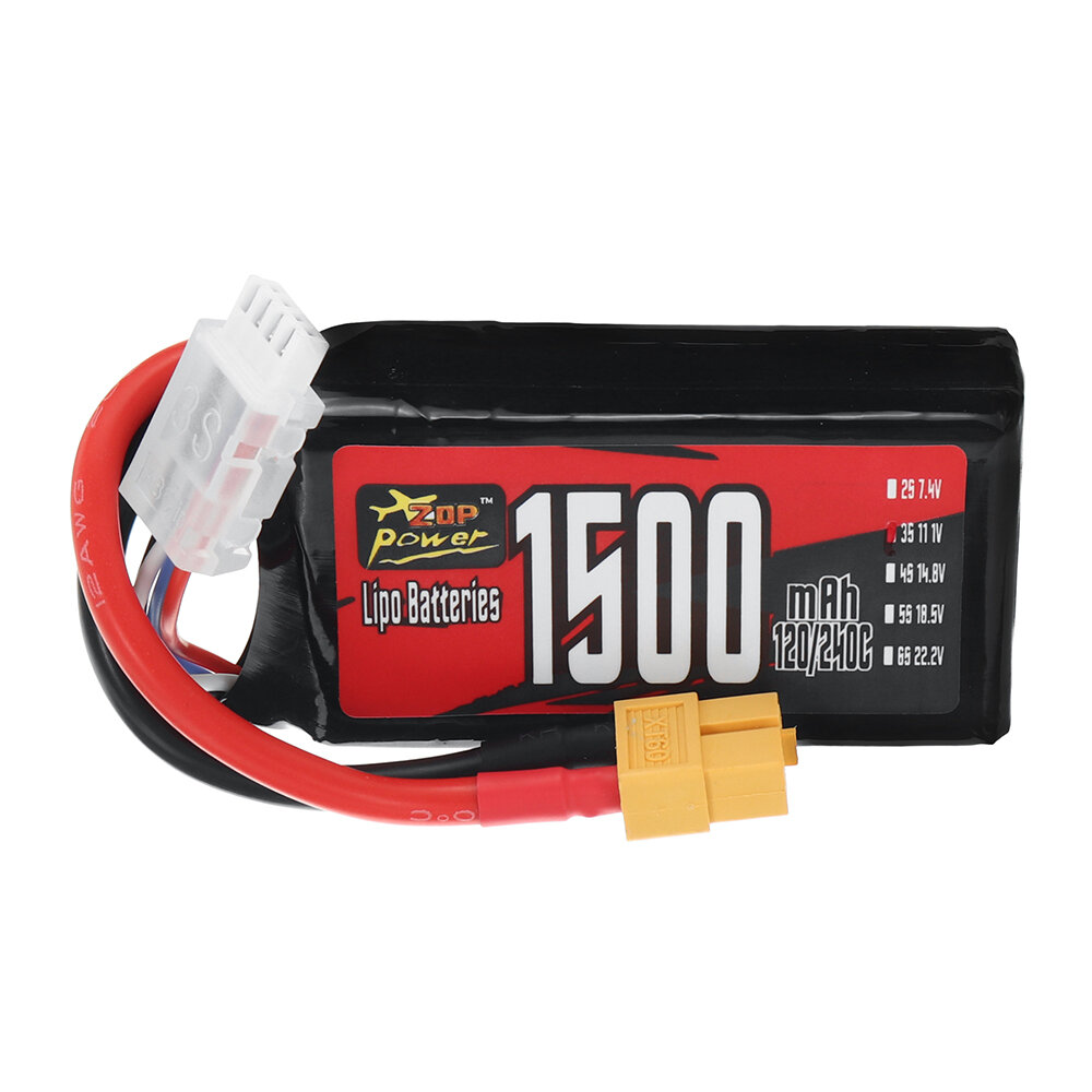 LiPo-Akku ZOP Power 3S 11,1V 1500mAh 120/240C 16,65Wh mit XT60-Stecker für RC-Drohnen, FPV-Rennen, Quadcopter, Hubschrau von ZOP Power