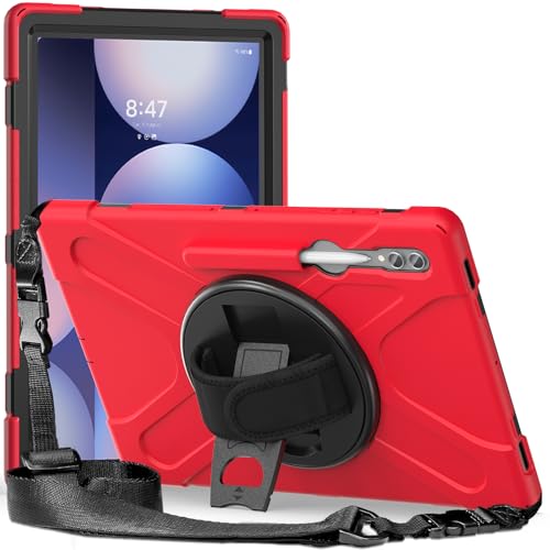 Kompatibel mit Galaxy Tab S10 Ultra 14,6 Zoll 2024 SM-X920 stoßfeste Hülle, 3-in-1, bruchfeste Schale, 360 Grad drehbare Multifunktions-Griffhalterung, Rot Kompatibel mit Galaxy Tab S10 Ultra 14,6 Zoll 2024 SM-X920 stoßfeste Hülle, 3-in-1, bruchfeste Schale, 360 Grad drehbare Multifunktions-Griffhalterung, Rot von ZORSOME