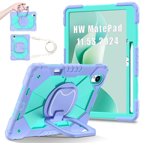 Schutzhülle für Huawei MatePad 29,2 cm (11,5 Zoll) S Spezifikation 2024 Version, stoßfest, Kinderhülle, 360 Grad drehbarer Griff, Ständer, robuste Silikonhülle, Ständer und Schultergurt, Violett + von ZORSOME