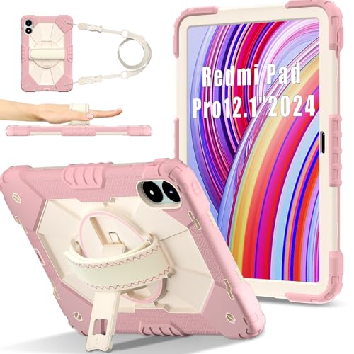 Strapazierfähige, stoßfeste Kinder-Schutzhülle für Xiaomi Redmi Pad Pro 12.1/Poco Pad 12.1 2024, 3-lagige Schutzhülle, mit 360° drehbarem Griff, Ständer und Schultergurt, Rosa Strapazierfähige, stoßfeste Kinder-Schutzhülle für Xiaomi Redmi Pad Pro 12.1/Poco Pad 12.1 2024, 3-lagige Schutzhülle, mit 360° drehbarem Griff, Ständer und Schultergurt, Rosa von ZORSOME