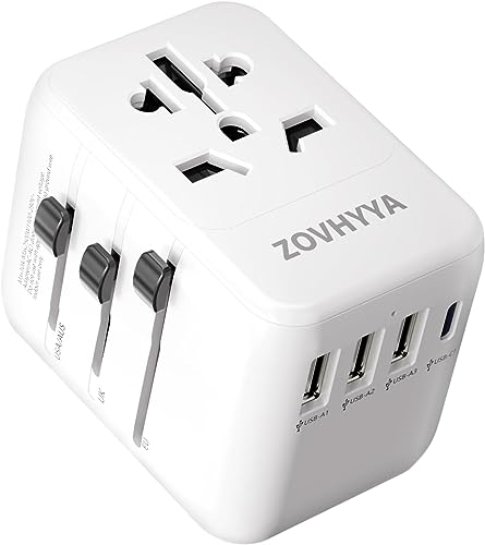 ZOVHYYA Reiseadapter Weltweit Universal Reisestecker Adapter mit 4USB 15W Internationaler Steckdosenadapter mit USB C Type C,AC Steckdose Weltweit für Europa England USA Australien Italien Japan von ZOVHYYA