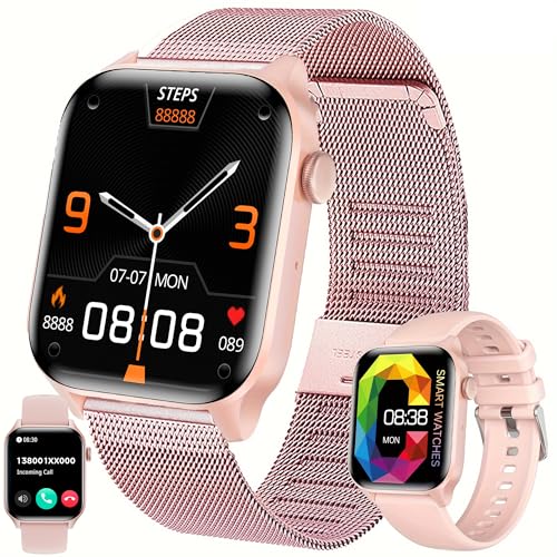 Smartwatch Damen mit Telefonfunktion, 1,85” AMOLED Smart Watch Herren Fitnessuhr mit Schrittzähler Herzfrequenz SpO2, Schlafmonitor, 123 Sportmodi Sportuhr Aktivitätstracker für Android iOS (Rosa) von ZPIMY