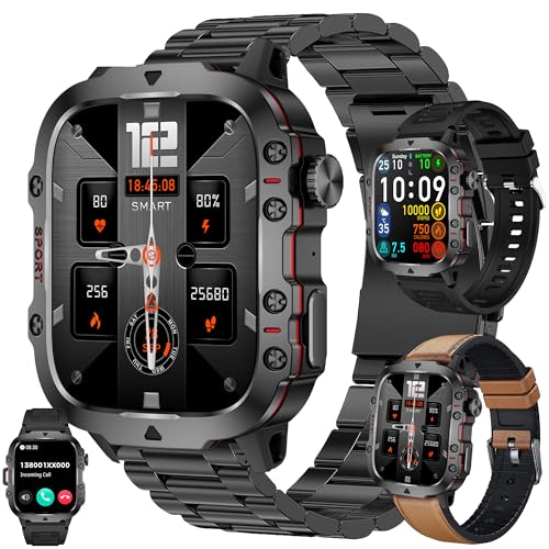 Smartwatch Herren mit Telefonfunktion, 1.96 AMOLED 5ATM Wasserdichte Fitnessuhr mit Schrittzähler Herzfrequenz SpO2, Schlafmonitor, 123 Sportmodi Sportuhr Aktivitätstracker für Android iOS (Braun) von ZPIMY