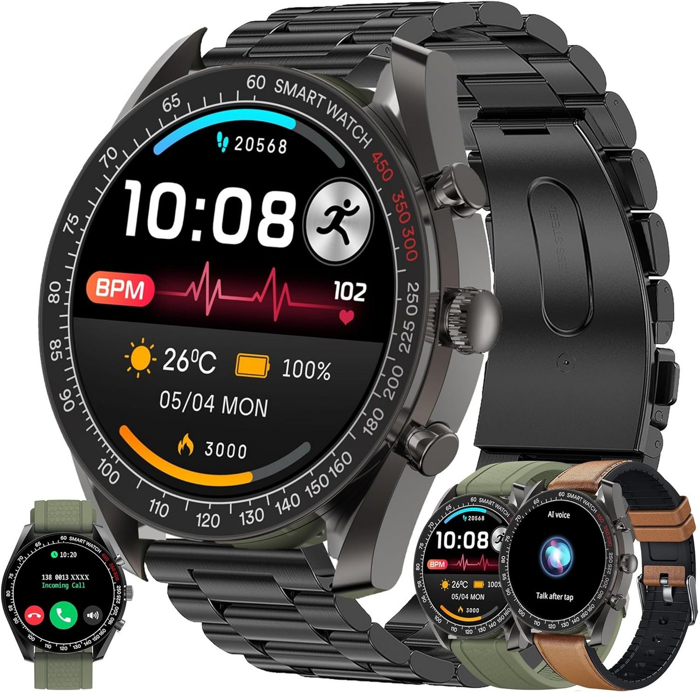 ZPIMY Smartwatch (1,39 Zoll, Android, iOS), Herren mit Telefonfunktion, 1,39" DIY HD Fitness Tracker 123 Sportmod von ZPIMY