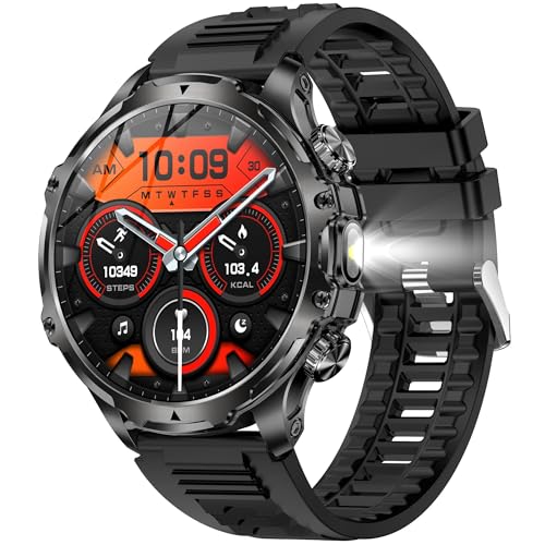 ZPIMY Smartwatch Herren mit Telefonfunktion, 800mAh Akku, 1,85” AMOLED 5ATM wasserdichte Fitnessuhr mit Schrittzähler SpO2, Schlafmonitor, 123 Sportmodi Aktivitätstracker für Android iOS (Schwarz) von ZPIMY