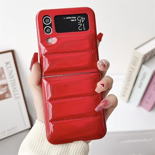 Luxuriöse, glänzende Daunenjacke für Samsung Galaxy Z Flip 5 4 3 Z Flip 3 Z Flip 4 Z Flip 5, einfarbige Beschichtung, weiche Silikonhülle, rot, für Samsung Z Flip 3 von ZSUFCBF