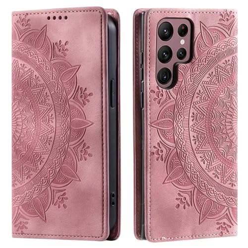 Magnetische Flip-Lederhülle für Samsung Galaxy S24 Ultra S23 FE S22 S21 S20 S10 S9 S8 Plus Note 20 Brieftaschen-Karten-Telefonabdeckung, Pink, für S20 Ultra von ZSUFCBF