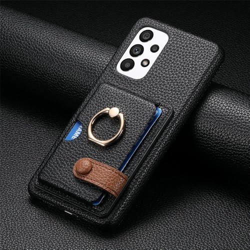 Ring-Leder-Handyhülle für Samsung Galaxy S23 S21 FE S24 Ultra S22 Plus A54 A14 A15 A25 A35 A55 Brieftasche mit Kartenhalter-Abdeckung, Schwarz, Für S22 von ZSUFCBF