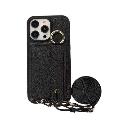 ZSUFCBF Brieftaschen-Kartentasche, Leder, Crossbody-Handyhülle für iPhone 11 12 13 14 Pro Max 14Plus 15 Pro Max, langes Schlüsselband, Armbandhülle, Schwarz, für iPhone 15 Plus von ZSUFCBF