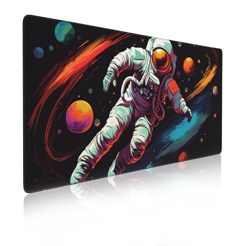 Mauspad Astronaut, großes Gaming-Mauspad mit genähten Kanten, Weltraumplanet, rutschfeste Gummiunterseite, Mauspad für Büro, Computer, Tastatur, Laptop, Zuhause (80 x 40 cm) von ZTHLL