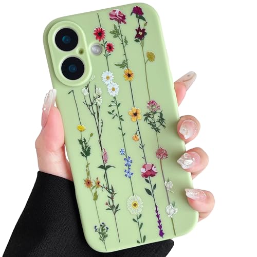 ZTOFERA Blumen Hülle Kompatibel mit iPhone 16 für Mädchen Frauen, Flexibel Weiche Silikon Schutzhülle mit Cute Kletterblumen Muster Stoßfest Cover, Grün von ZTOFERA