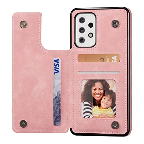 ZTOFERA Handyhülle für Samsung Galaxy A52 4G/5G & A52s 5G, Premium PU Leder + TPU Matt Rückseite Hülle Flip Wallet Cover Schutzhülle mit Kartenfach Standfunktion Magnetverschluss, Roségold von ZTOFERA