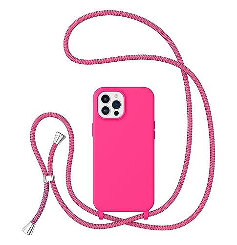 ZTOFERA Handykette Hülle Kompatibel mit iPhone 14 Pro Max, Liquid Silikon Handyhülle mit Umhängeband, Schutzhülle mit Band Kordel zum Umhängen Necklace Hülle für iPhone 14 Pro Max, Heißes Rosa von ZTOFERA