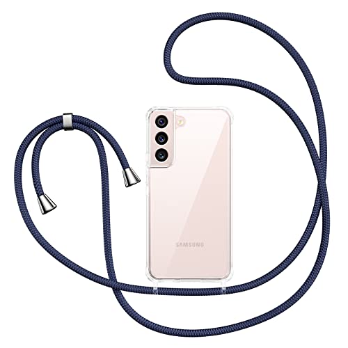 ZTOFERA Handykette Hülle für Samsung Galaxy S22 5G Handyhülle mit Band, Transparent Harte Rückseite + TPU Bumper Necklace Schutzhülle mit Schnur zum Umhängen Stoßfest Cover für Samsung S22, Marineblau von ZTOFERA