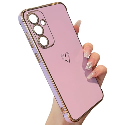 ZTOFERA Hülle Kompatibel mit Samsung Galaxy S24 Plus 5G, Handyhülle für Samsung S24+, Mädchen Silikon Schutzhülle mit Herz Muster Goldener Rand Weiche Stoßfest Bumper Cover, Lila von ZTOFERA