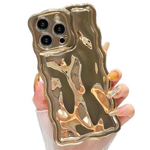 ZTOFERA Hülle für iPhone 13 Pro Max, Niedliche Lockige Wellen Rahmen Glänzende 3D Wellenform Galvanik Design Schütz Handyhülle Weiche TPU Stoßfest Bumper Cover für Mädchen Frauen, Gold von ZTOFERA