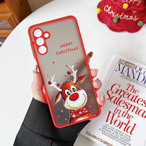 ZTOFERA Weihnachten Handyhülle für Samsung Galaxy A14 5G, Christmas Muster Kratzfest Stoßfest Schutzhülle Matt Harte PC Rückseite Hülle mit Silikon Bumper Cover für Samsung Galaxy A14, Elch von ZTOFERA