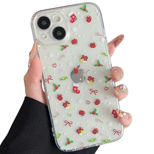 ZTOFERA Weihnachten Handyhülle für iPhone 14 Plus, Durchsichtige Transparente Weiche TPU Silikon Hülle mit Aesthetic Christmas Motiv Design für Mädchen Frauen Stoßfest Schutzhülle, Roter Apfel von ZTOFERA